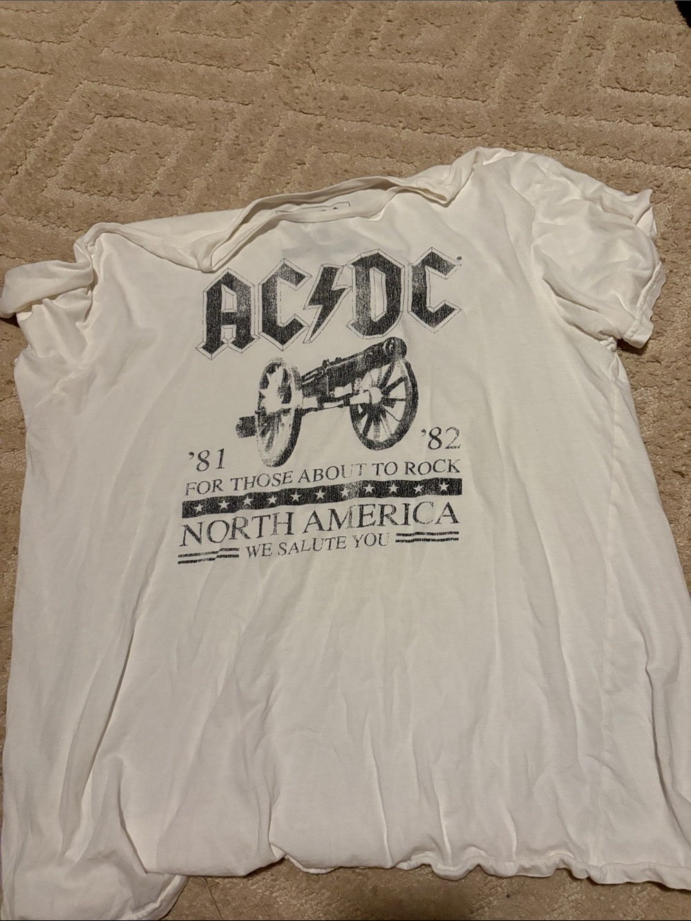 AC/DC White Short Sleeve Tour Graphic Tee with Cannon Print